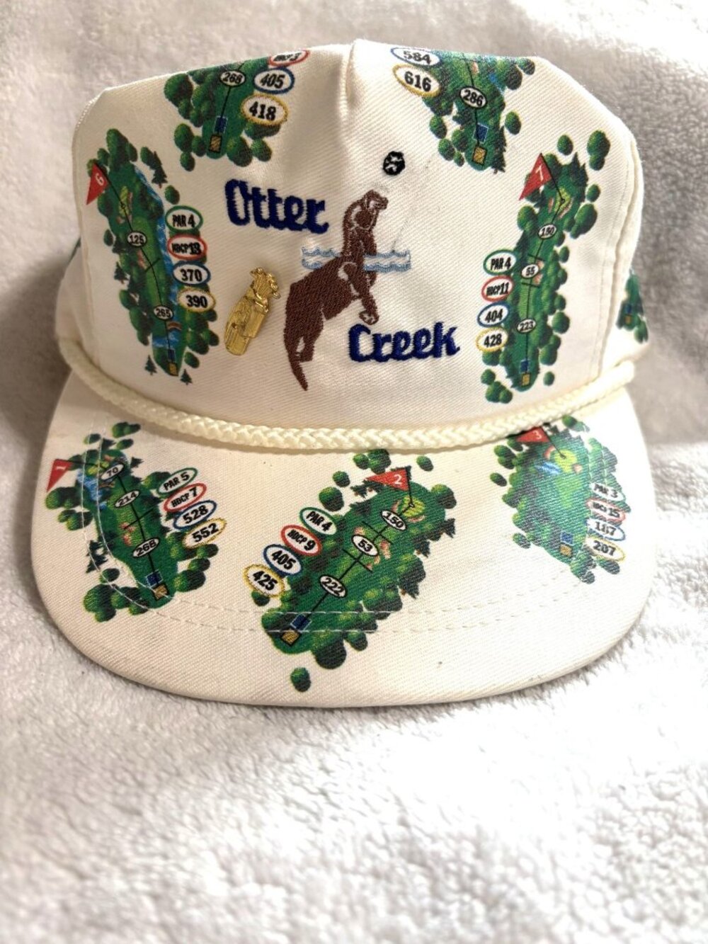 Vintage 1992 Otter Creek Golf Course Map Hat Cap Columbus IN Stokely USA Pin